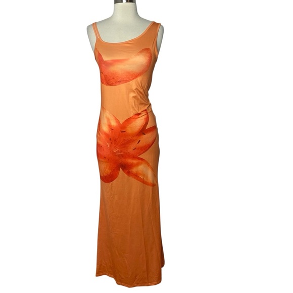 ShopMicas NWT Tangerine Orange Floral Maxi Dress - Picture 2 of 7